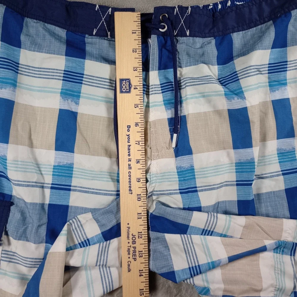 Tommy Bahama Swim Trunks Mens XL Blue Plaid Board Shorts Cargo Pocket Tropical